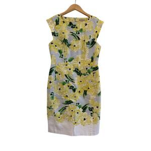 Dressbarn Floral Sheath Cocktail Dress Womens Size 12 Yellow Cottagecore Formal